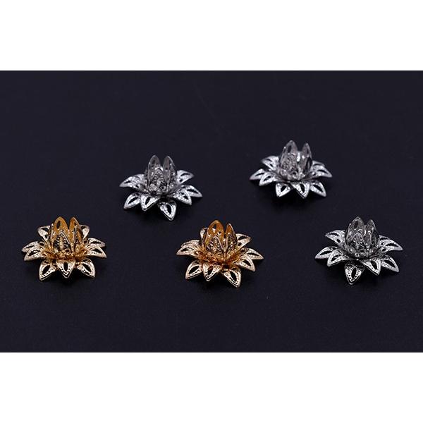 メタルフラワー 花座 透かし蓮 ビーズキャップ 16×16mm【5ヶ 
