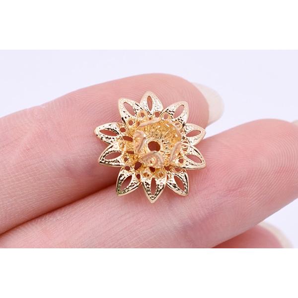 メタルフラワー 花座 透かし蓮 ビーズキャップ 16×16mm【5ヶ 