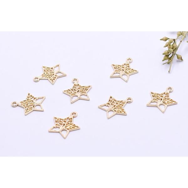 チャームパーツ 星型 ツリー付き 1カン 21×23mm ゴールド【10ヶ