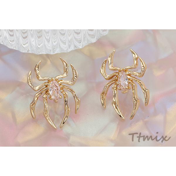 デザインピアス ジルコニアピアス 蜘蛛 16.5×23mm ゴールド（1ペア