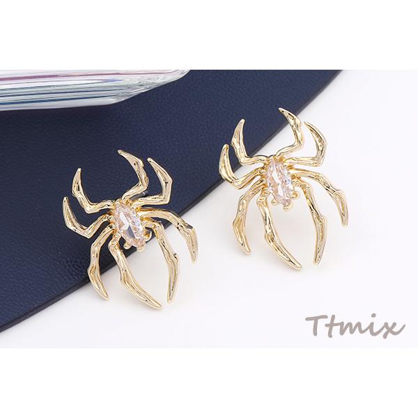 デザインピアス ジルコニアピアス 蜘蛛 16.5×23mm ゴールド（1ペア