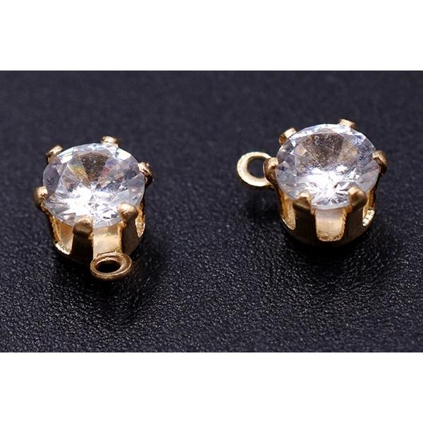 一粒ジルコニアストーンチャーム ラウンド カン付き 6×8mm クリスタル