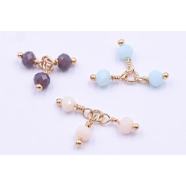 高品質ガラスビーズチャーム めがね留め ボタンカット 3連 3×4mm【2ヶ  