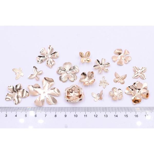 メタルパーツ Mix ゴールド 花座 チャーム 花 リーフ 蝶 ランダム 16種類 約g M5456 ユービーズアンドパーツ 通販 Yahoo ショッピング