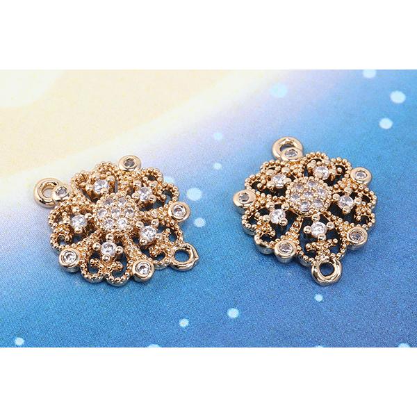 高品質ジルコニアチャーム フラワー 2カン 13×16mm ゴールド【2ヶ