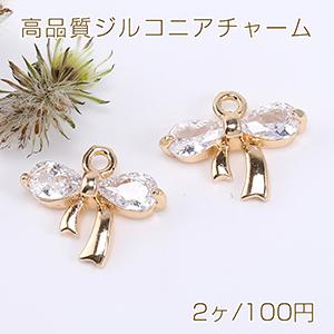 高品質ジルコニアチャーム リボン 1カン 10×12mm ゴールド【2ヶ】｜yu-beads-parts