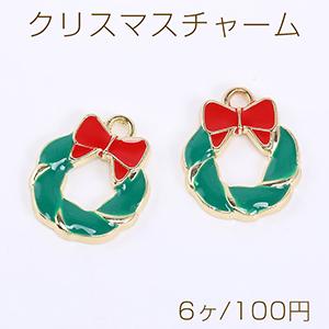 クリスマスチャーム リース エポ付き 1カン 14×16mm ゴールド【6ヶ】｜yu-beads-parts