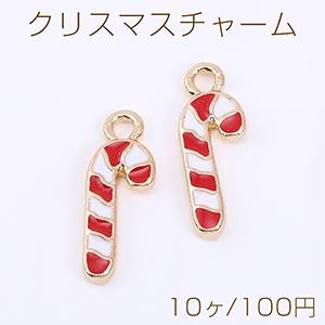 クリスマスチャーム ステッキ エポ付き 1カン 6×17mm ゴールド【10ヶ】｜yu-beads-parts