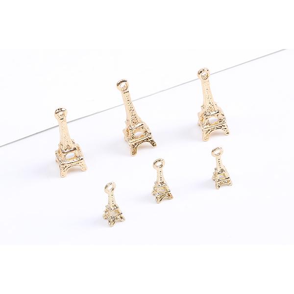 木製塔のチャーム ビーズ付き ミニチャーム miniチャーム エッフェル塔 ゴールド（10ヶ） : ビーズ
