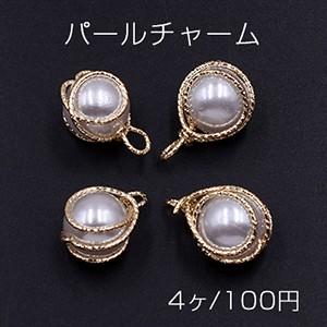 パールチャーム 10×16mm ゴールド/ホワイト【4ヶ】｜yu-beads-parts