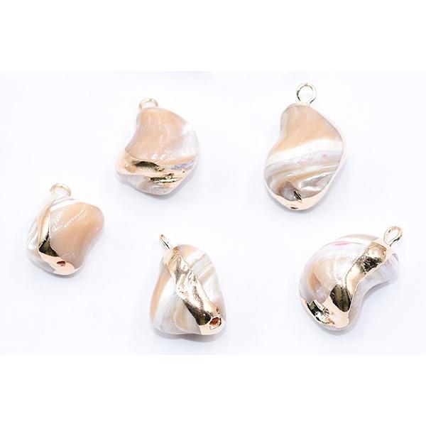 高品質シェルチャーム 不規則 10-20mm 天然素材 ゴールド/ブラウン【2