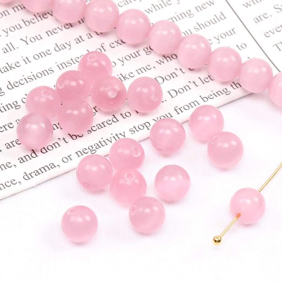 天然キャッツアイ 丸玉 8mm ピンク（1連約50ヶ） : ビーズアンドパーツ