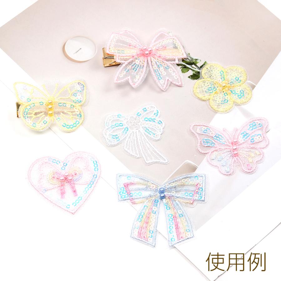 リボン刺繍パーツ リボンモチーフ スパンコール装飾 レース素材