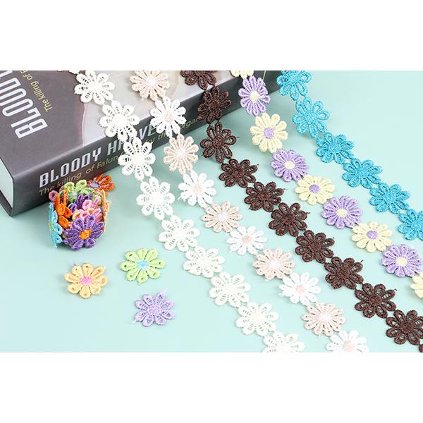 フラワー刺繍リボンテープ 花 服飾資材 ラッピングリボン 25mm 1m(約38 