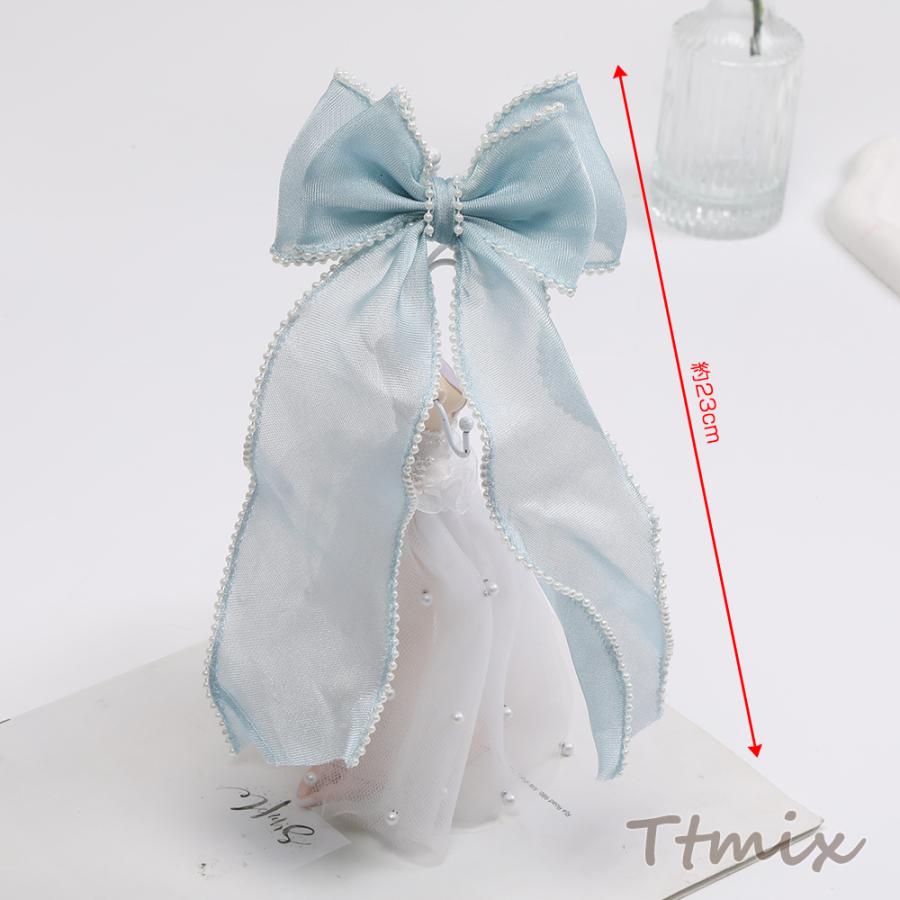パール付きオーガンジーリボン付きヘアゴム 26cm(1ヶ パール付きオーガンジーリボン付きヘアゴム 26cm(1ヶ