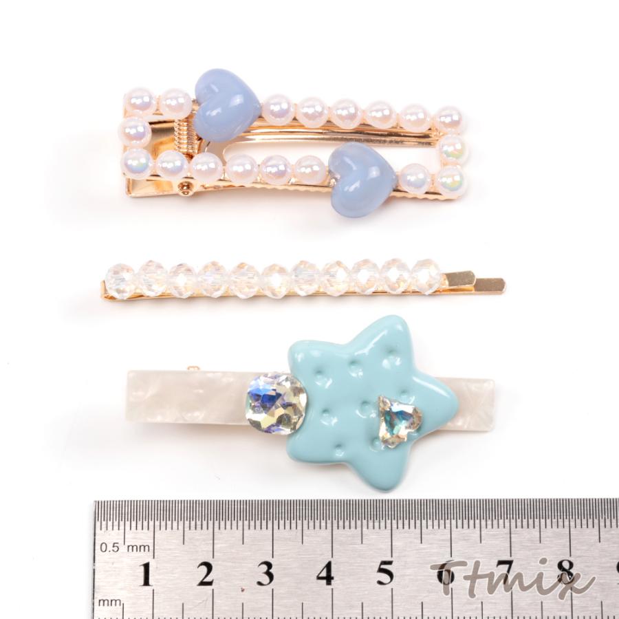 ヘアクリップ3点セット パールへアピン ハート 星 デコヘアクリップ