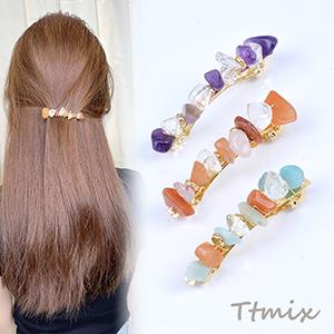 ヘアバレッタ ヘアアクセサリー 天然石付き ゴールド（1ヶ） : ビーズ 
