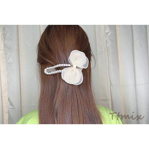 ヘアクリップ ヘアアクセサリー パール リボン 10×12cm（1ヶ