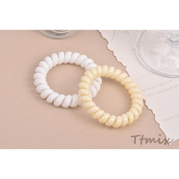 ヘアゴム ヘアアクセサリー 電話線 55mm ホワイト＆ベージュ（4個