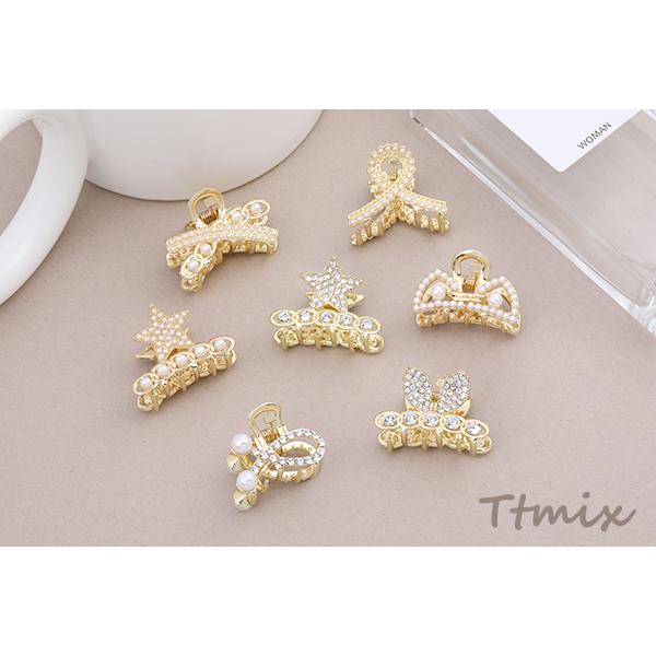 MINIバンスクリップ メタルヘアクリップ パール付き ラインストーン