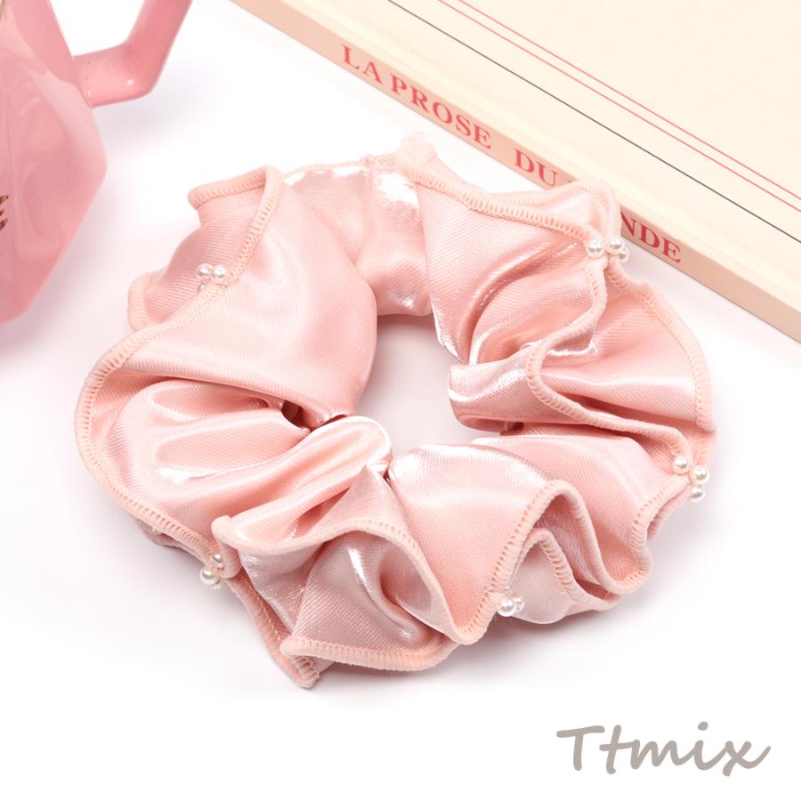 シュシュ パール付き ピンク 可愛い ヘアゴム ヘアアクセサリー 髪留め