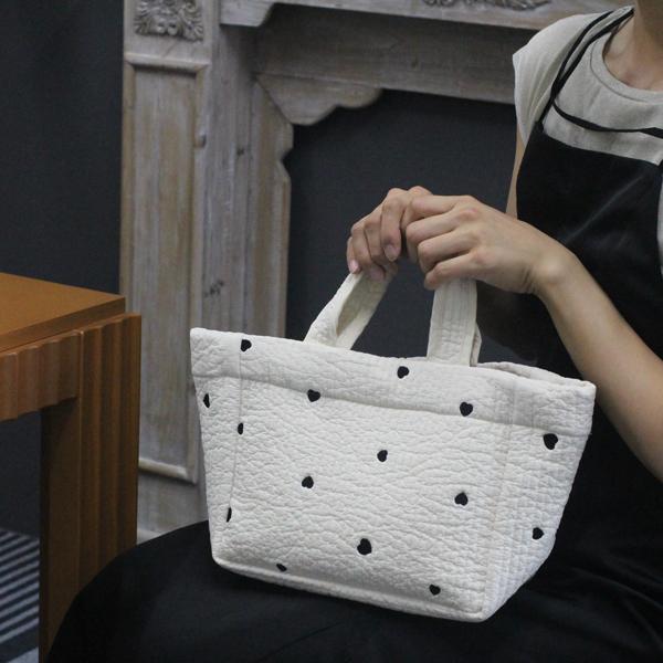 【JUNE】サイドポケット付きトートバッグL ハートステッチヌビキルト mili an deni（ミリアンデニ） ヌビバッグ キルティング ハート刺繍