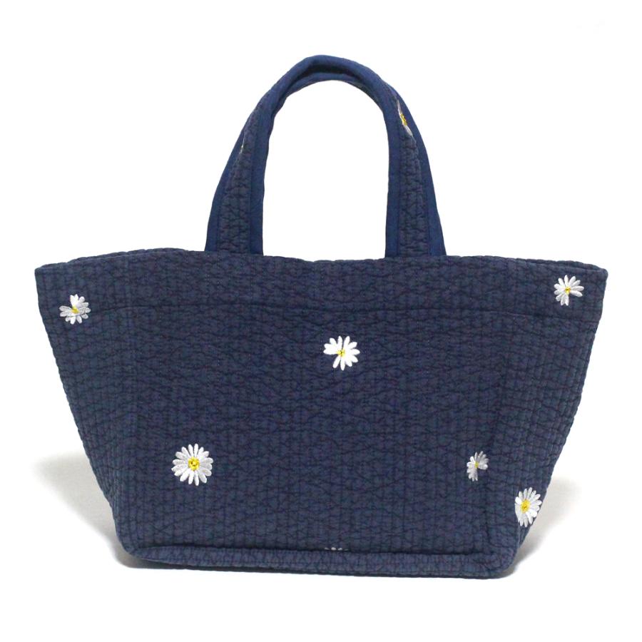 skip花刺繍 濃紺　トートバッグ　上品可愛い 宅配便送料無料】バッグ/ヌビバッグ お花 刺繍 可愛い Sサイズ 舟形