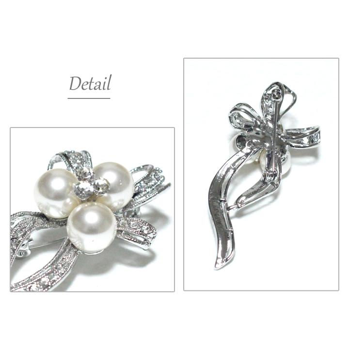 ゆうパケット送料無料】ブローチ/華やか 流れリボン きらきらライン