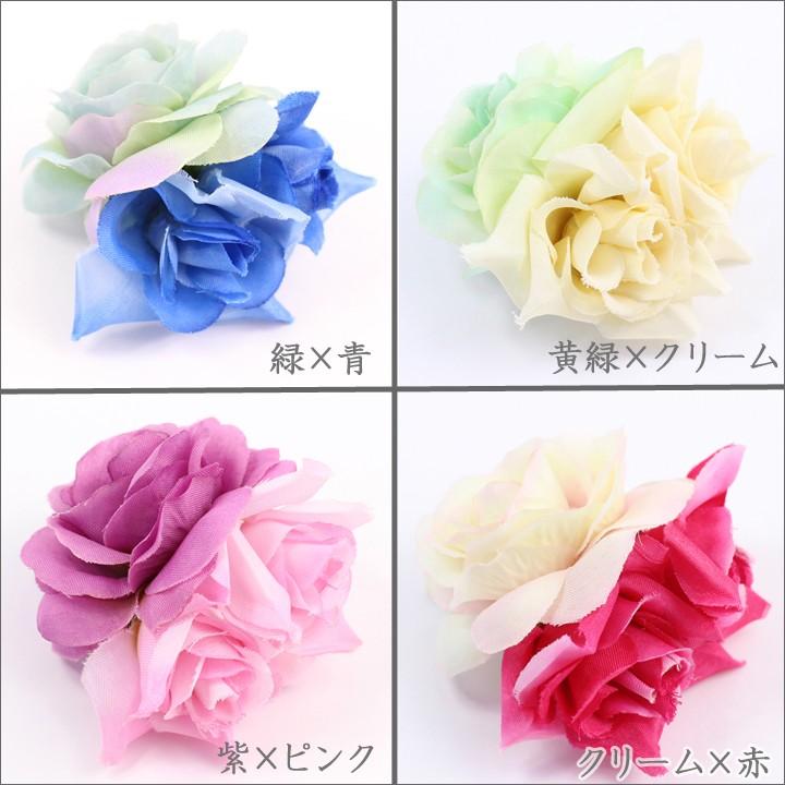 コサージュ 重ねつけがオシャレ バイカラ ミニ薔薇 ３つ 花 安全ピン ヘアクリップ C28 青 緑 ピンク 赤 夜会巻 花火大会 帯留め 和装 ドレス 結婚式 C28 優美 Accessory 通販 Yahoo ショッピング