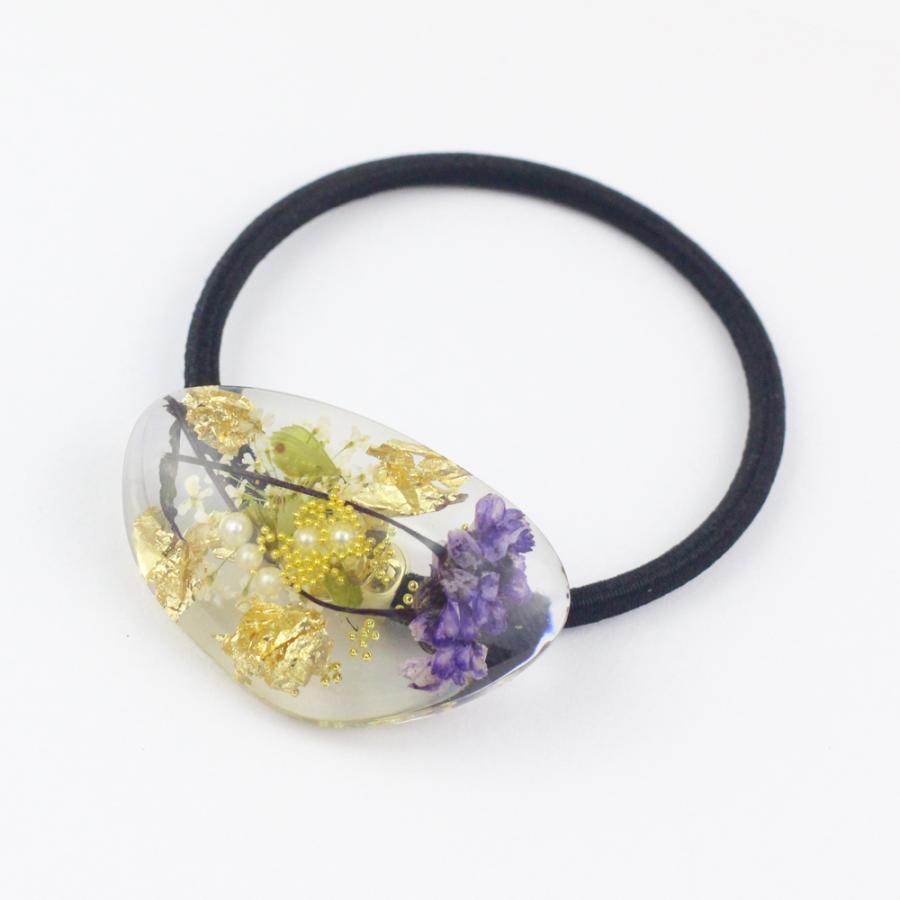 レジンヘアゴムピンクビジューバラ金箔豪華バイカラー