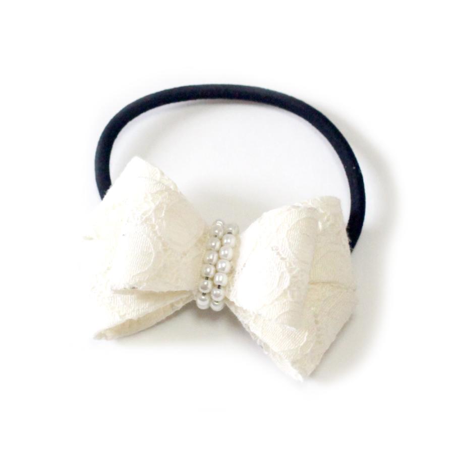 ゆうパケット送料250円】ヘアゴム/レース×リボン パールビーズ