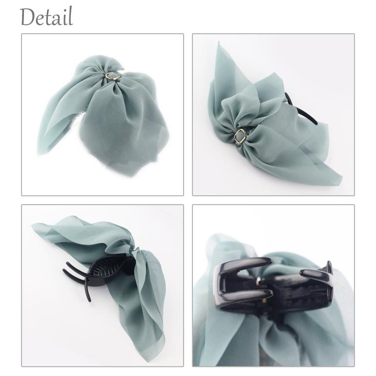 ヘアクリップ/足長め バンスクリップ ゆらゆら シフォン ダブルリボン