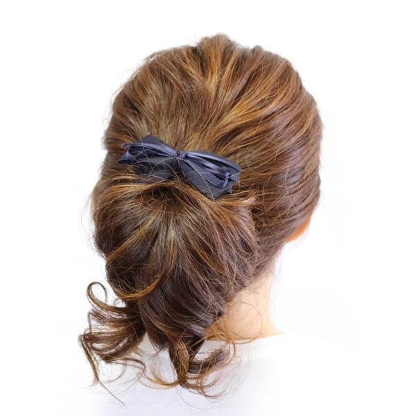 ヘアクリップ/上品 グログランリボン バナナクリップ k75☆紺 黒