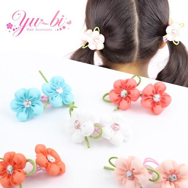 お花のヘアゴム キッズヘアゴム/もこもこお花 女児ヘアゴム ki52☆水色/ピンク/白