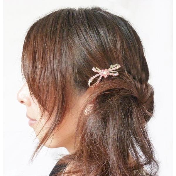 ヘアピン ラインストーン大きめリボン&花フラワーマグネットmg18