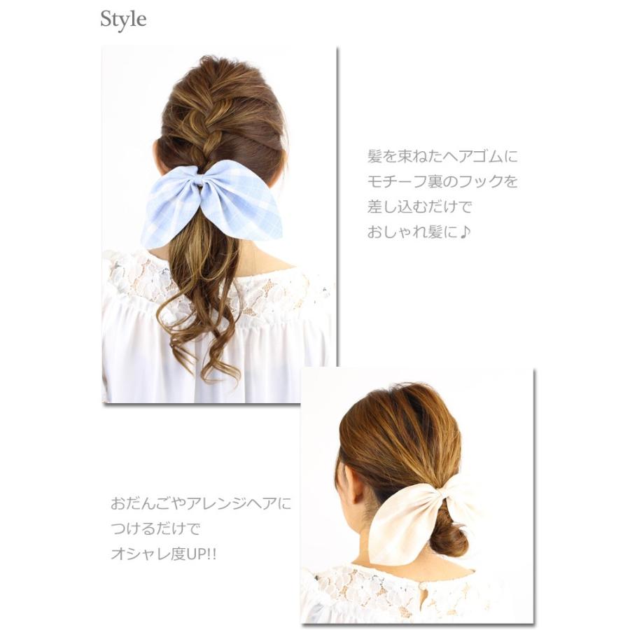 ポニーフック/チェック柄 スカーフリボン pn50☆水色/ピンク/黒