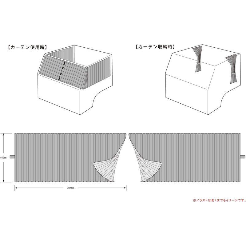 雅 仮眠(ラウンド)カーテン "チンチラ"ZERO 1級遮光 難燃加工(車検対応) (横2400×縦850mm 左右セット フック50個入り - 5