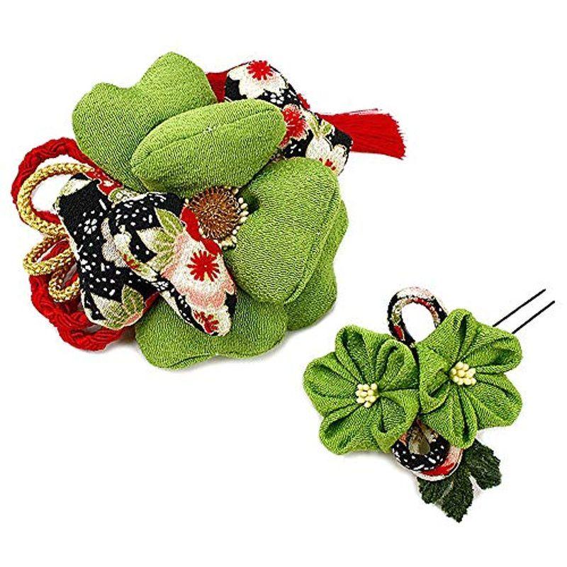 髪飾り 成人式 花 振袖 かんざし 髪飾り 袴 着物 浴衣 ドライフラワー 2点セット 緑 渋緑 ヘアスタイル ヘアアレンジ ちりめん ドライフラワー つまみ細髪型 ゆうショップ No 9 3318