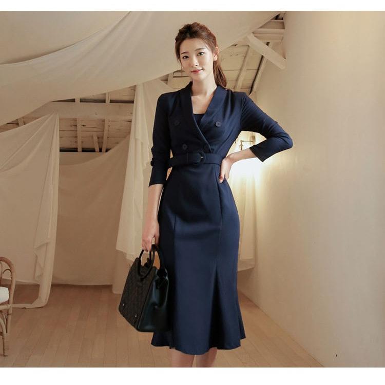 ワンピースーツ 春 膝丈ワンピース セレモニースーツ レディース 韓国風 タイトワンピ 長袖 Vネック 卒業式 結婚式 Ol 上品 スリム おしゃれ C5 Dress03 ユーちゃん 通販 Yahoo ショッピング