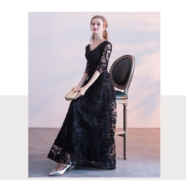 ウェディングドレス 黒 ロング丈ドレス レースワンピース Vネック パーティードレス 結婚式 袖あり フォーマル 二次会 着痩せ効果 花嫁ドレス 上品 おしゃれ C5 Dress30 ユーちゃん 通販 Yahoo ショッピング