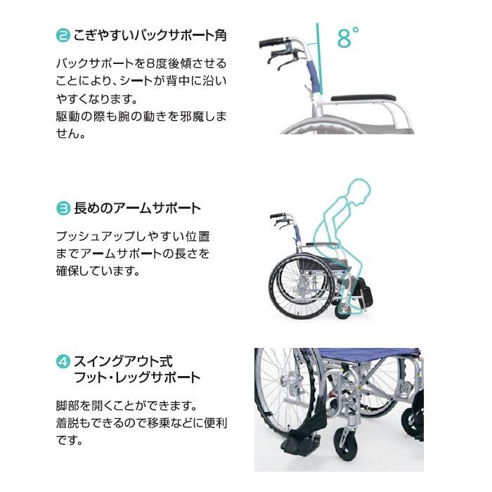 カワムラサイクル 車椅子 軽量 コンパクト ふわりす+ KFP22-40(42)SB