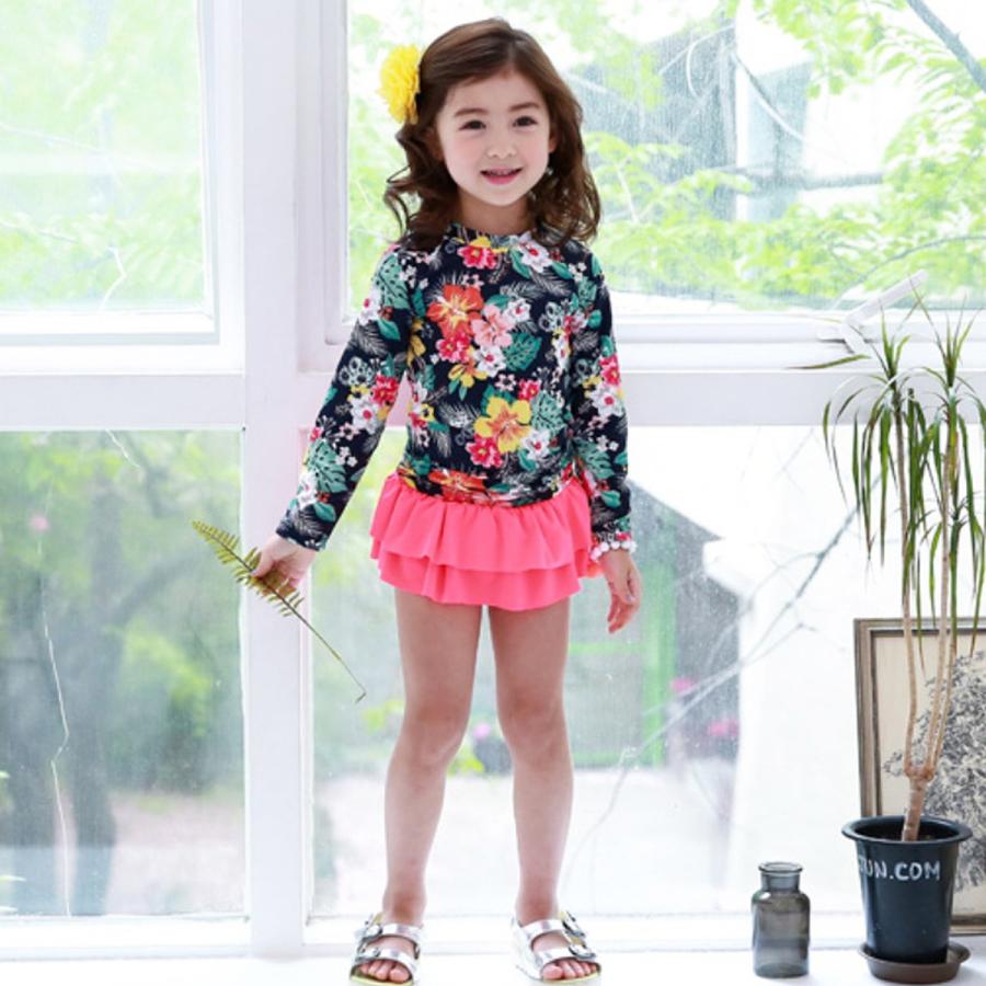 水着 女の子 花柄 ラッシュガード ネオンカラー ボタニカル セパレート