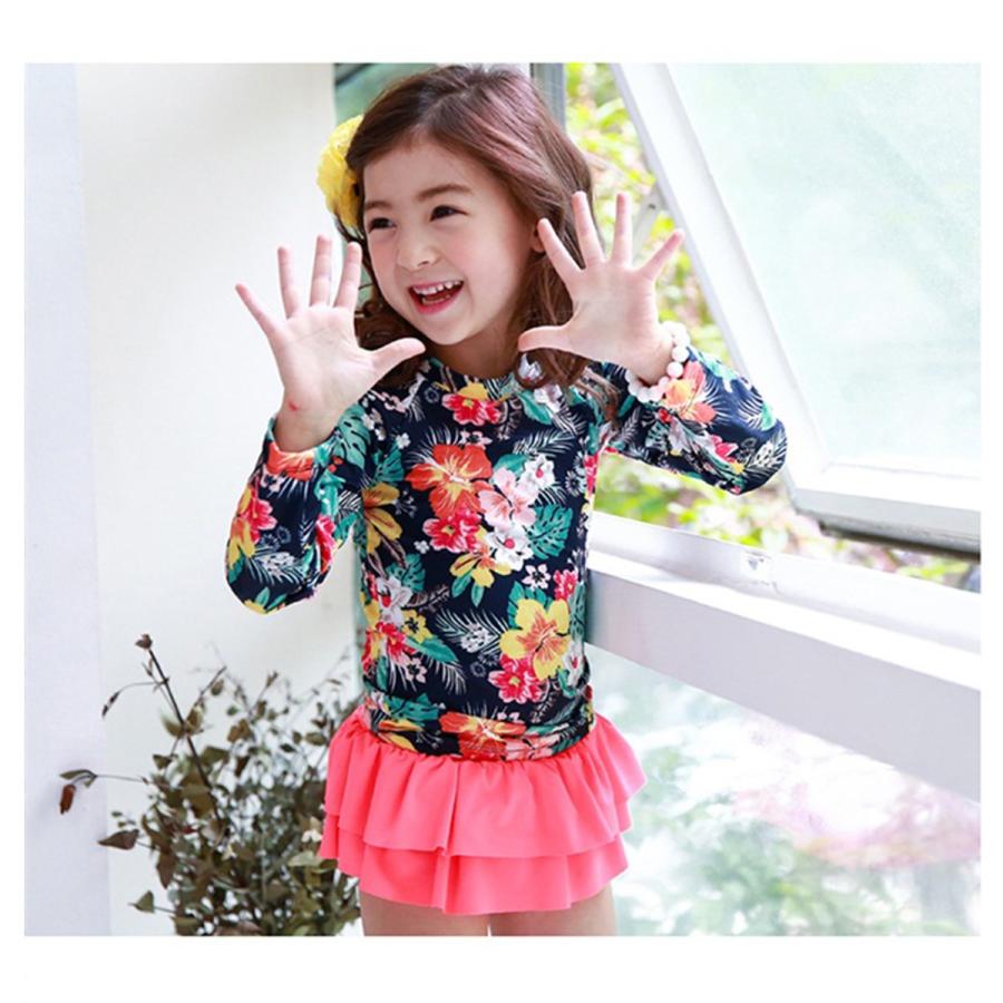 水着 女の子 花柄 ラッシュガード ネオンカラー ボタニカル セパレート
