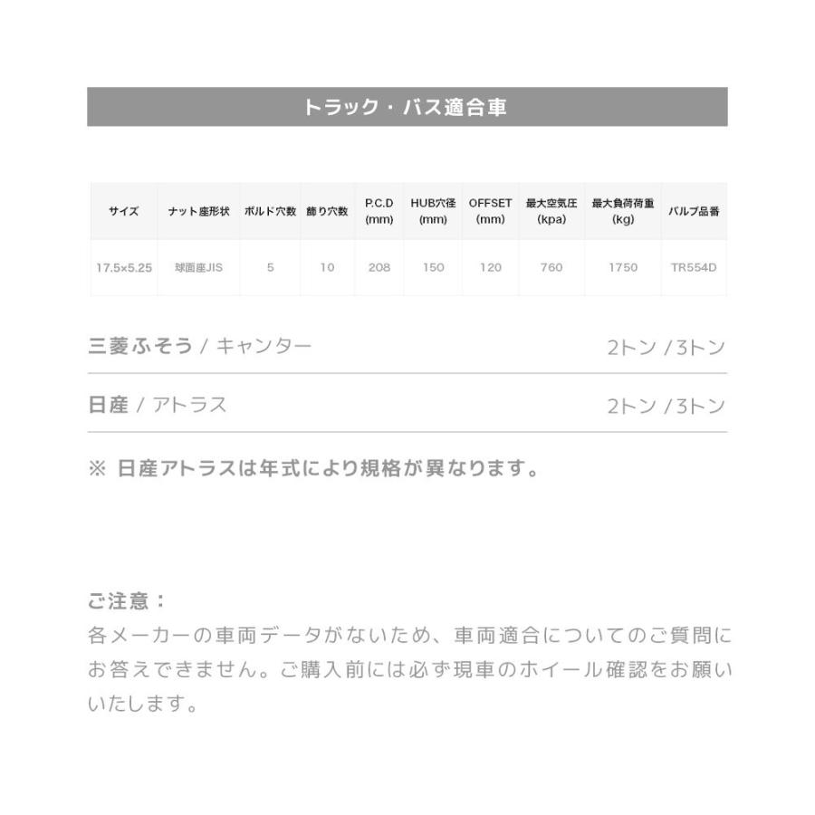 アルミホイール 5穴 17.5×5.25 JIS 球面座 PCD208 ハブ穴直径150 オフセット120 キャンター アトラス｜yuanheng11｜02