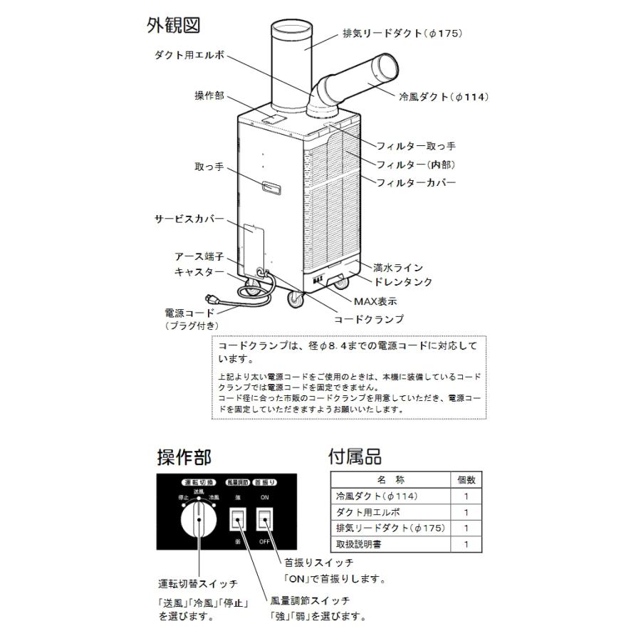スイデン nedius ネディウス スポットエアコン NS-1D-1 1口 首振り装置