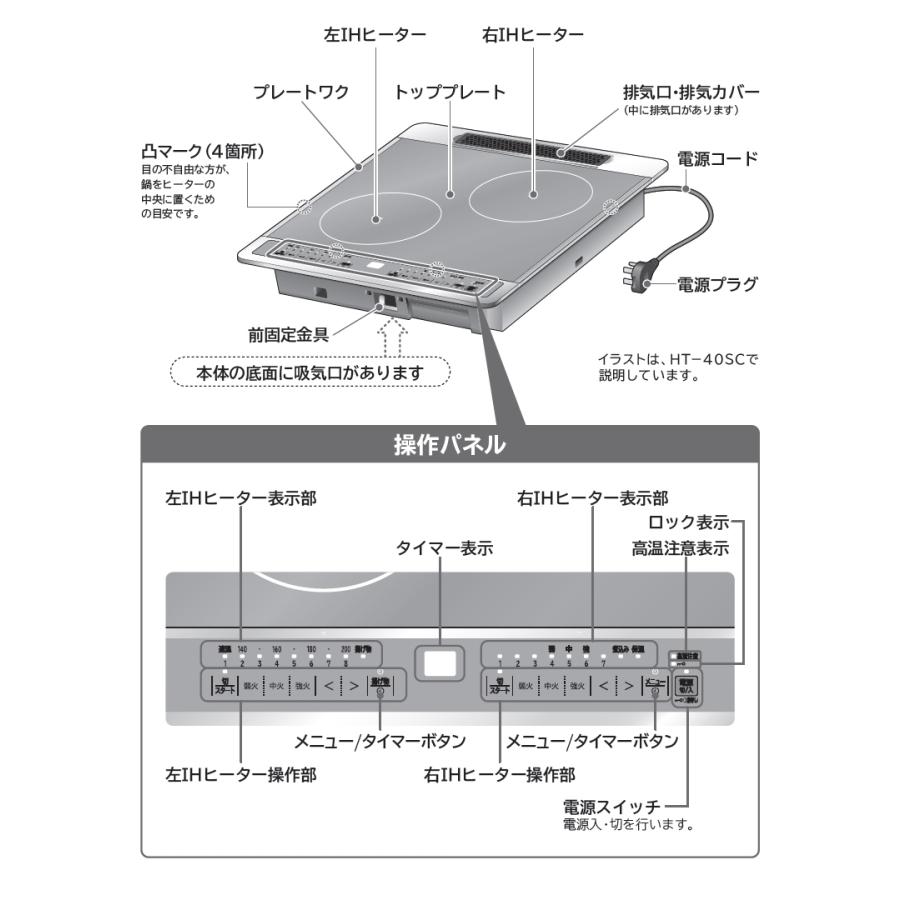 日立（HITACHI） 2口IHヒーター ブラック HT-40C ビルトインIH