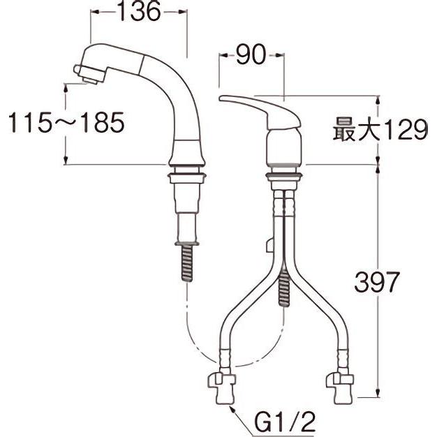 SANEI ツーホールシングルレバースプレー混合栓 一般地用 K37110EJV-C-13 水栓金具 洗面用水栓 洗面所用 三栄水栓｜yuasa-p｜07