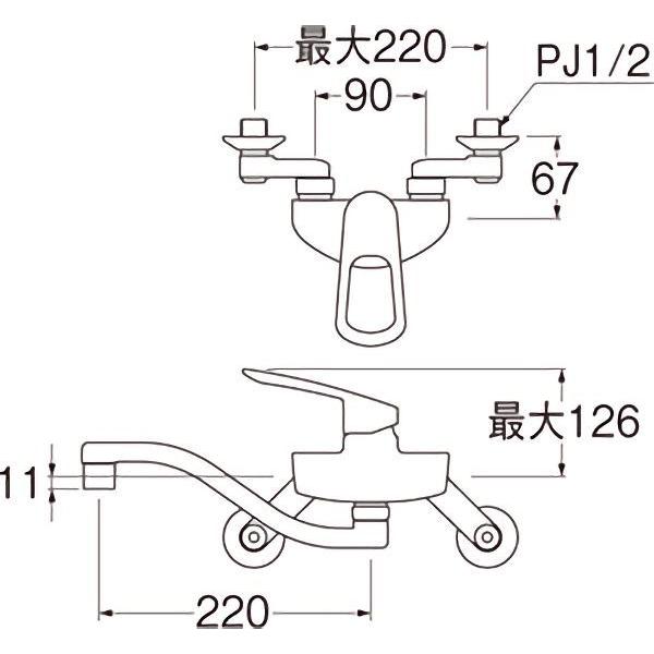 壁付シングルレバー混合栓 寒冷地用 K1712EAK-13 水栓金具 キッチン用 【スイッチ】 キッチン水栓 三栄水栓