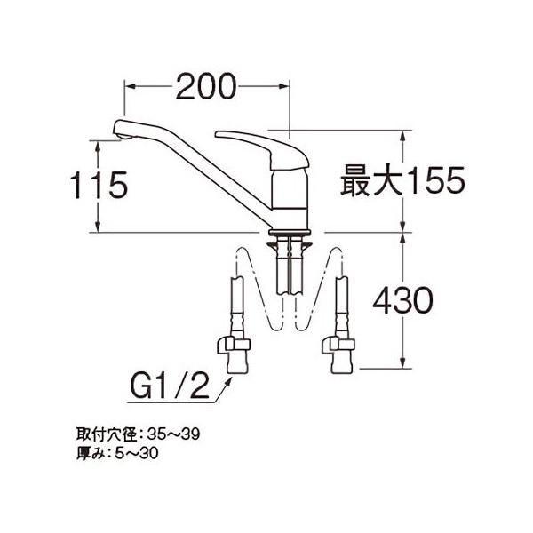SANEI ワンホールシングルレバー混合栓 一般地用 K87111EJV-S-13 水栓