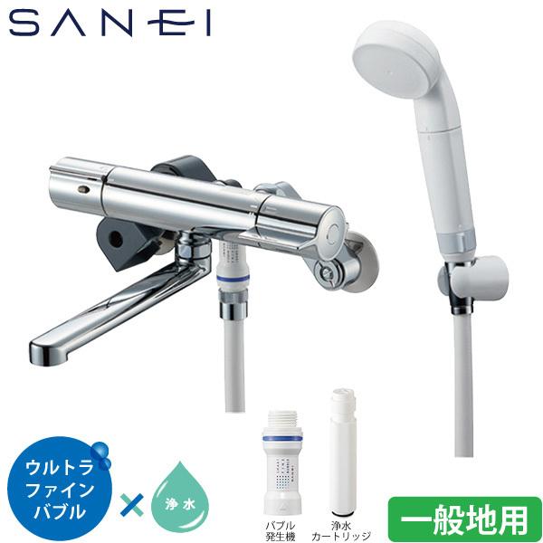 SANEI ウルトラファインバブル発生装置付き シャワーバス水栓 SK18CS76-13 バスルーム用 壁付けサーモ混合栓 一般地用 マイクロナノバブル 塩素除去 三栄水栓